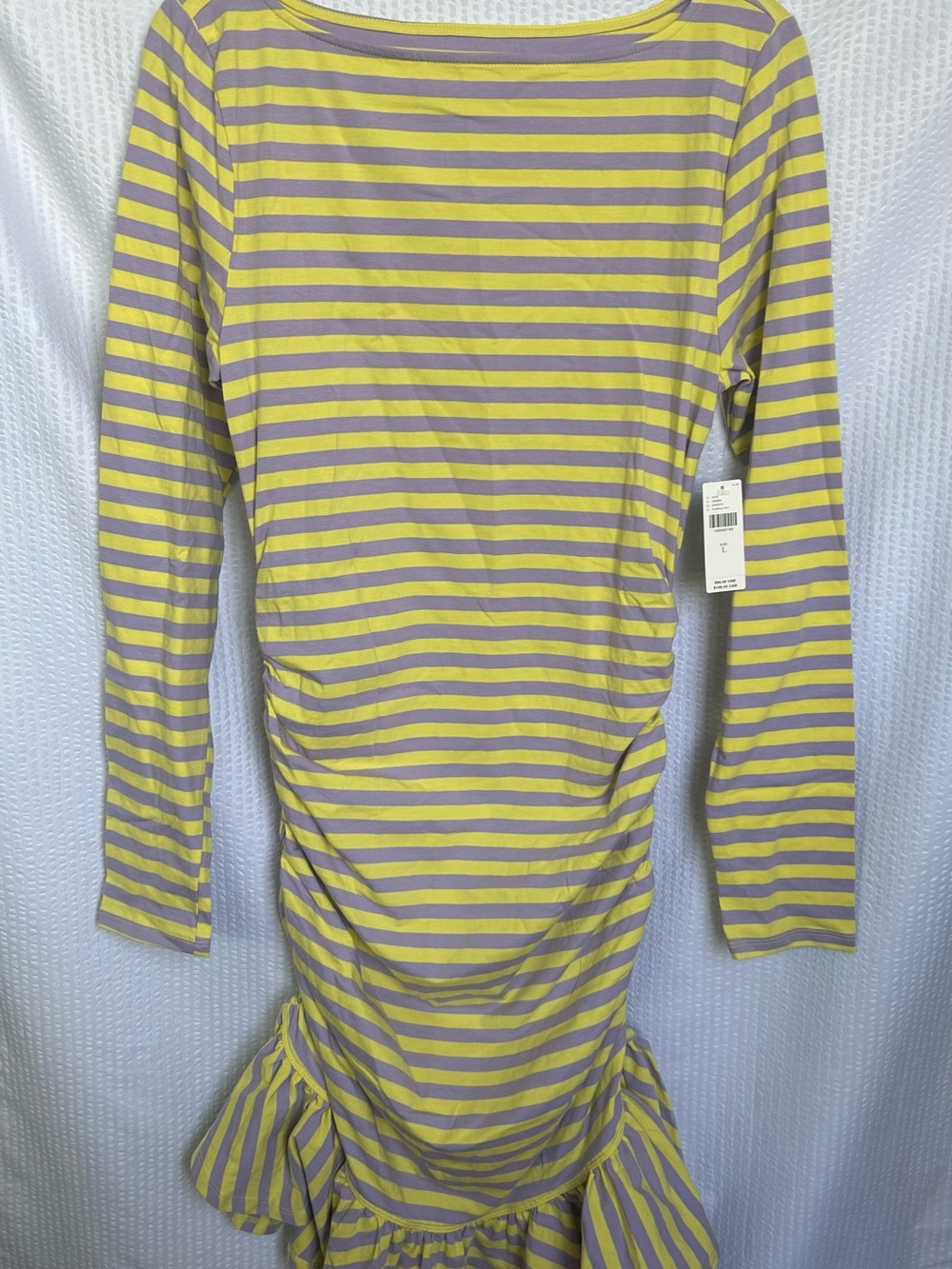 Anthropologie Daily Practice Striped Long-Sleeve Ruffle Ruched Dress Size L NWT